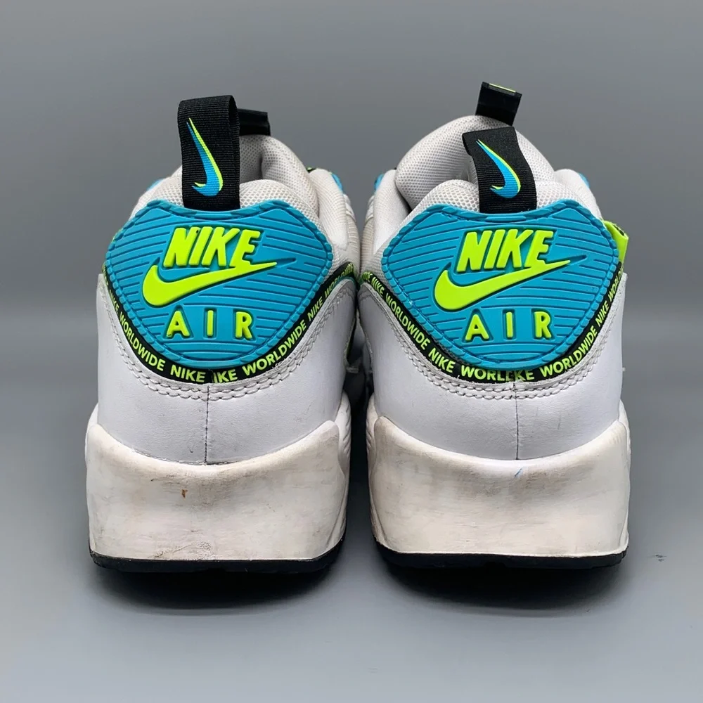 Nike Air Max 90 SE Worldwide White/Blue Volt Running Shoes CZ6419‑100 Men’s 11.5